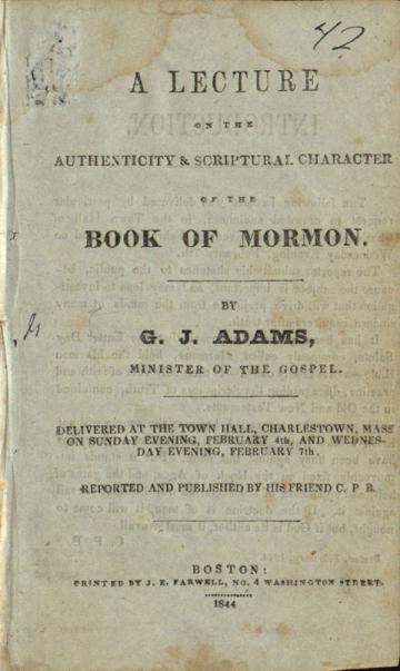 Book cover of A Lecture on the Authenticity and Scriptural Character of the Book of Mormon