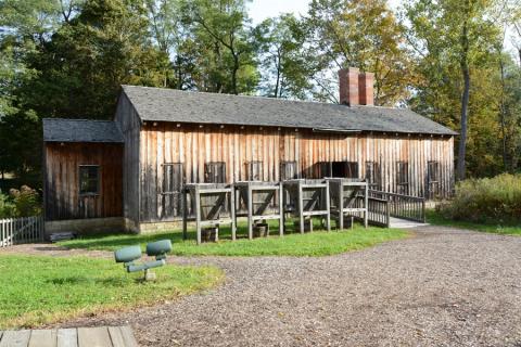 A more recent view of the ashery showing the weathering of the wood. Taken in 2019.